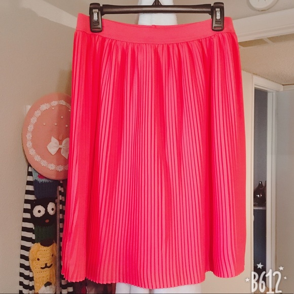 Pleated, Midi, Lined, Circle Skirt - Coral - Picture 1 of 6